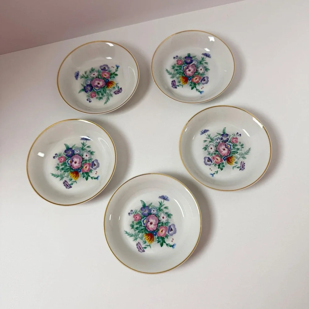 Antique Ch Field Haviland Limoges Berry‎ Bowls Set 5 Floral Gold Trim France